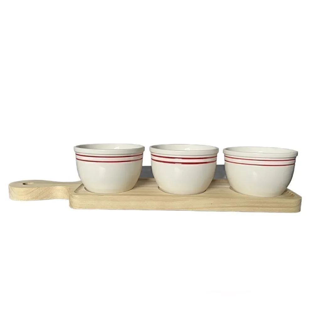Hallmark Vintage 1970’s Trio of Small Ceramic Serving Bowls on Wooden Block
